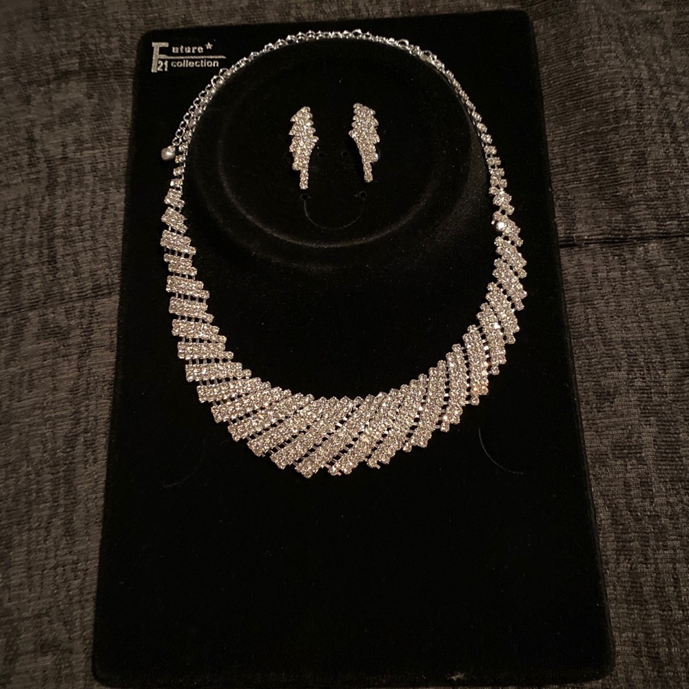 New Womens Bride Bridal Bridesmaid Prom Necklace And Earrings Set